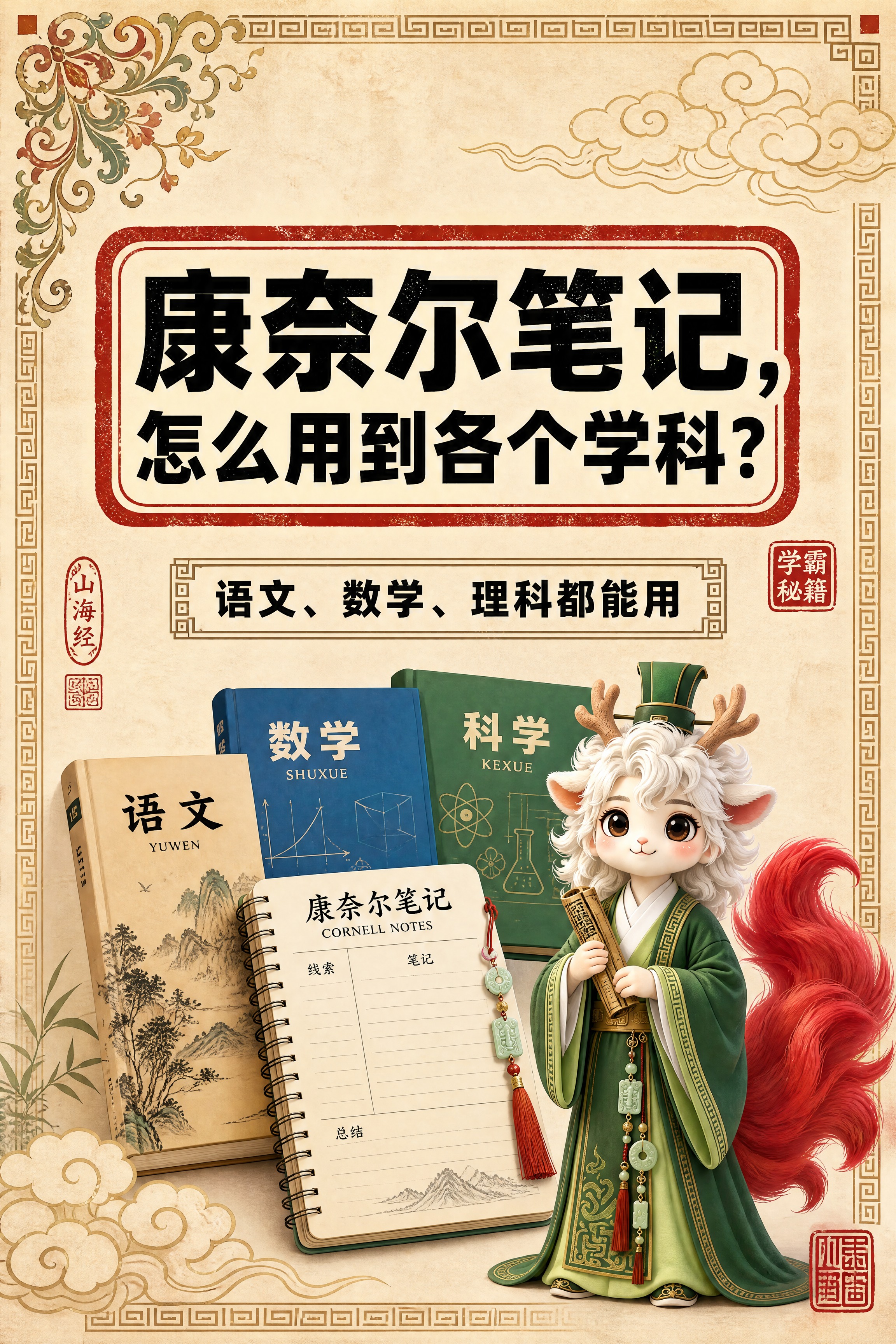 小红书笔记大字封面，配图大字，国风山海经风格，米黄色宣纸纹理背… - 图片创意预览