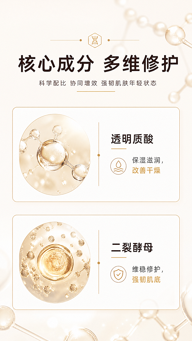 「图片1」，生成一套详情页，商品名称为雅诗兰黛精华，容量是100ml，适配淘宝/天猫平台，单图比例为9:16，需求屏数为4张。
