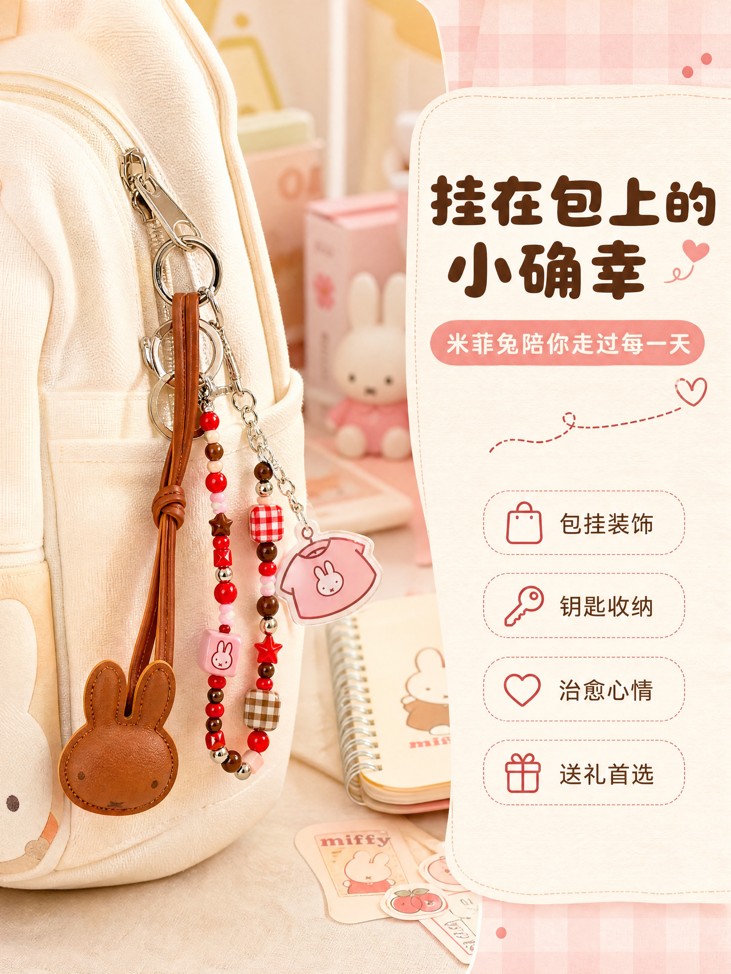 [商品] 使用【图4】米菲Miffy棕色皮质兔头串珠钥匙扣；保… - 图片创意预览