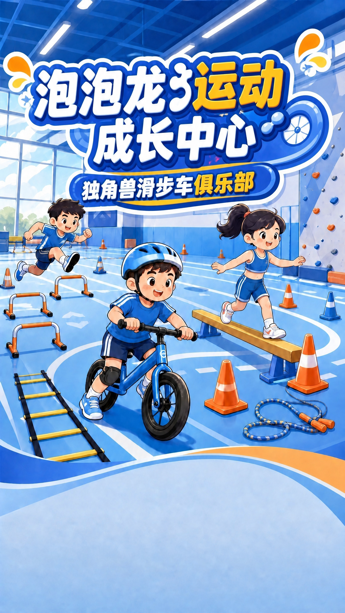 调整顶部两行标题的字体大小比例：第一行“泡泡龙运动成长中心”字… - 图片创意预览