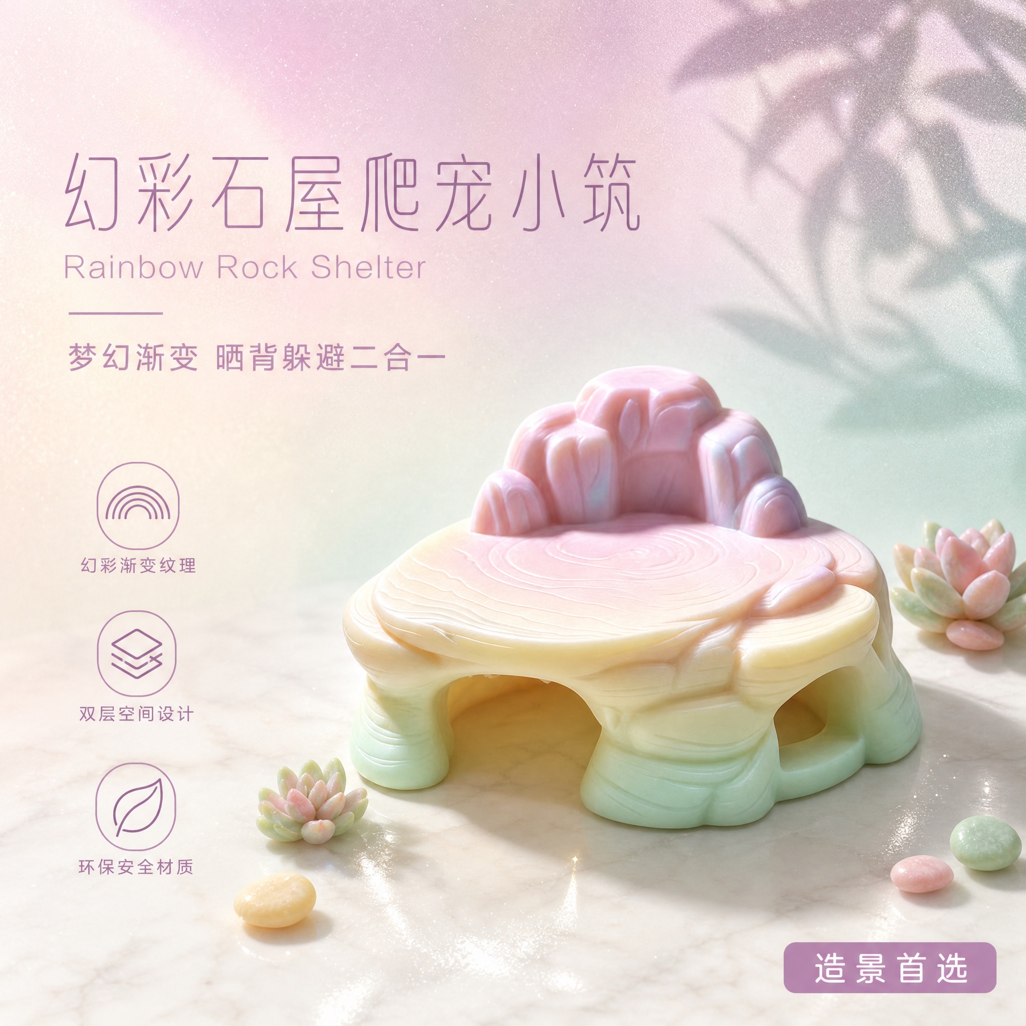 淘宝主图 幻彩石屋爬宠小筑 高级梦幻氛围感 1:1比例 产品为… - 图片创意预览
