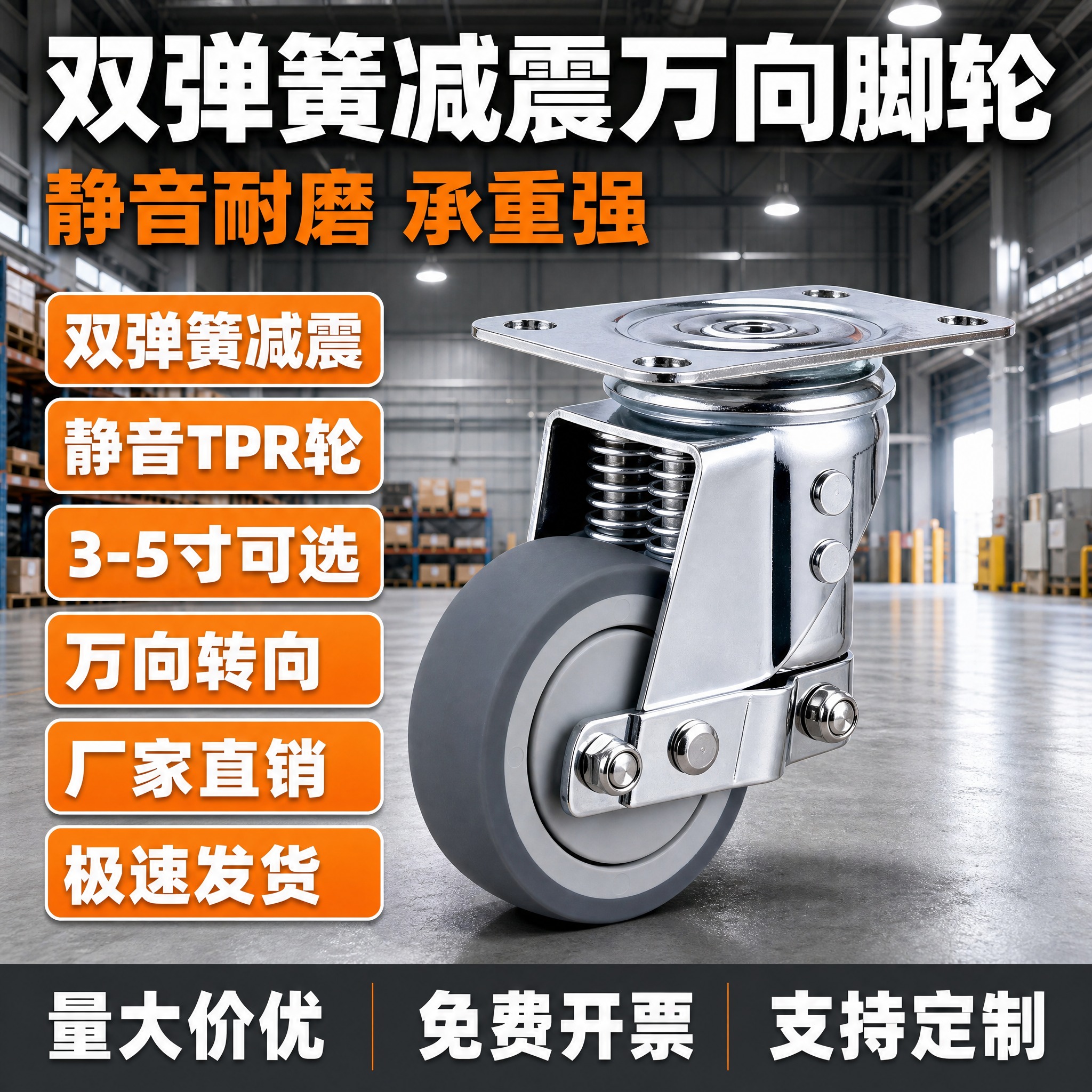 [主图-1] 双弹簧减震万向脚轮首图，全部卖点大字突出展示。… - 图片创意预览