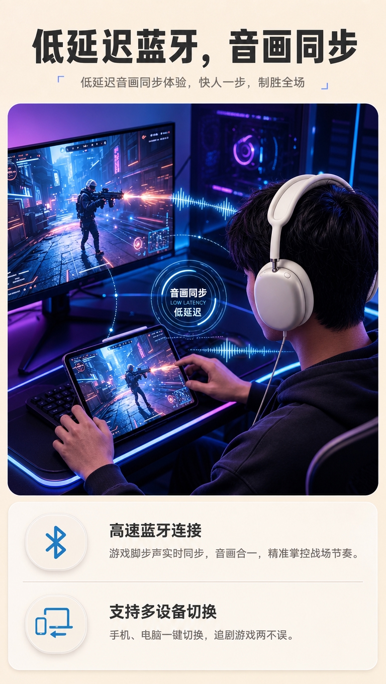 [商品] 使用【图5】游戏场景图，人物佩戴米白色头戴耳机玩游戏… - 图片创意预览