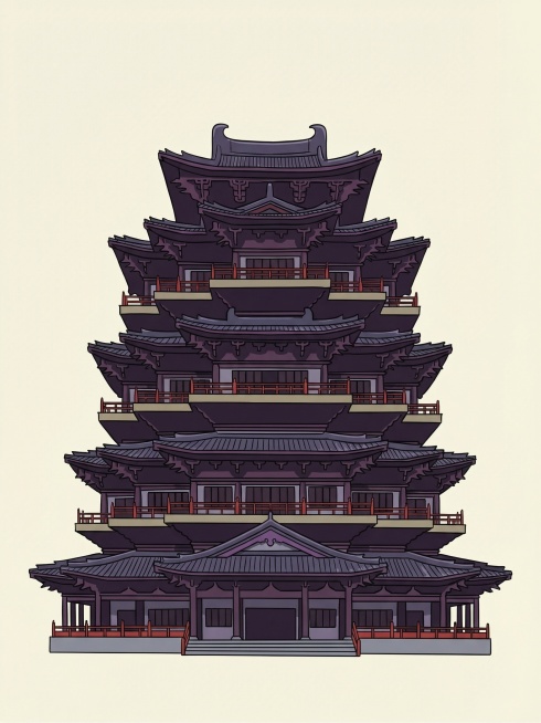 将图中的古建筑楼转为卡通插画风格，保留建筑结构，仅保留楼的部分，去掉其他无关元素预览效果