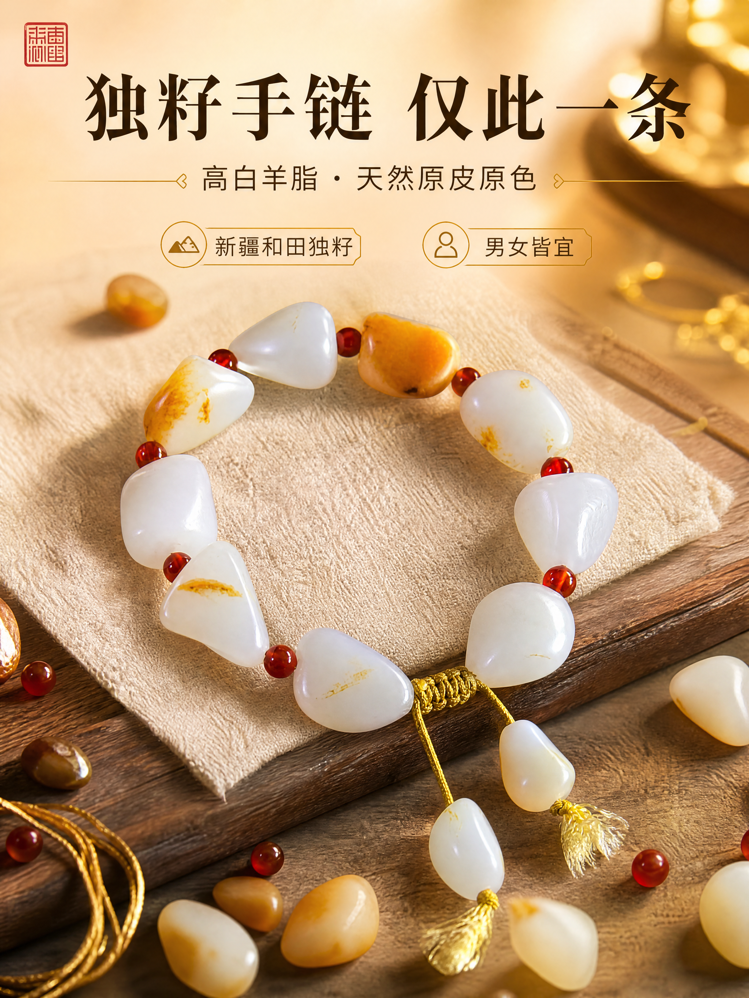 [商品] 使用【图1】新疆和田玉独籽手链全貌：保留随形独籽原石… - 图片创意预览