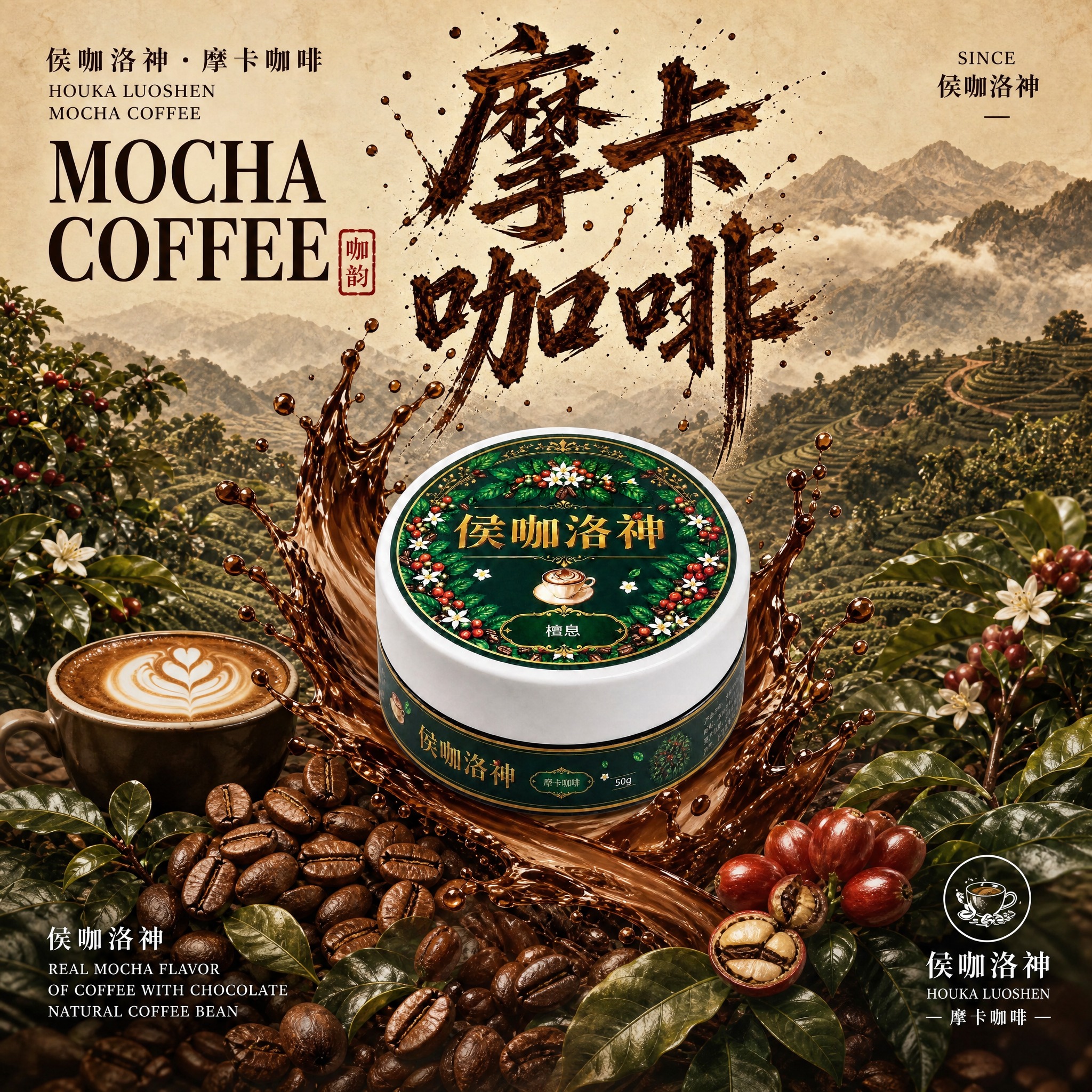 参考伯爵红茶爆款主图的版式风格，生成摩卡咖啡（檀息）口味的同系… - 图片创意预览