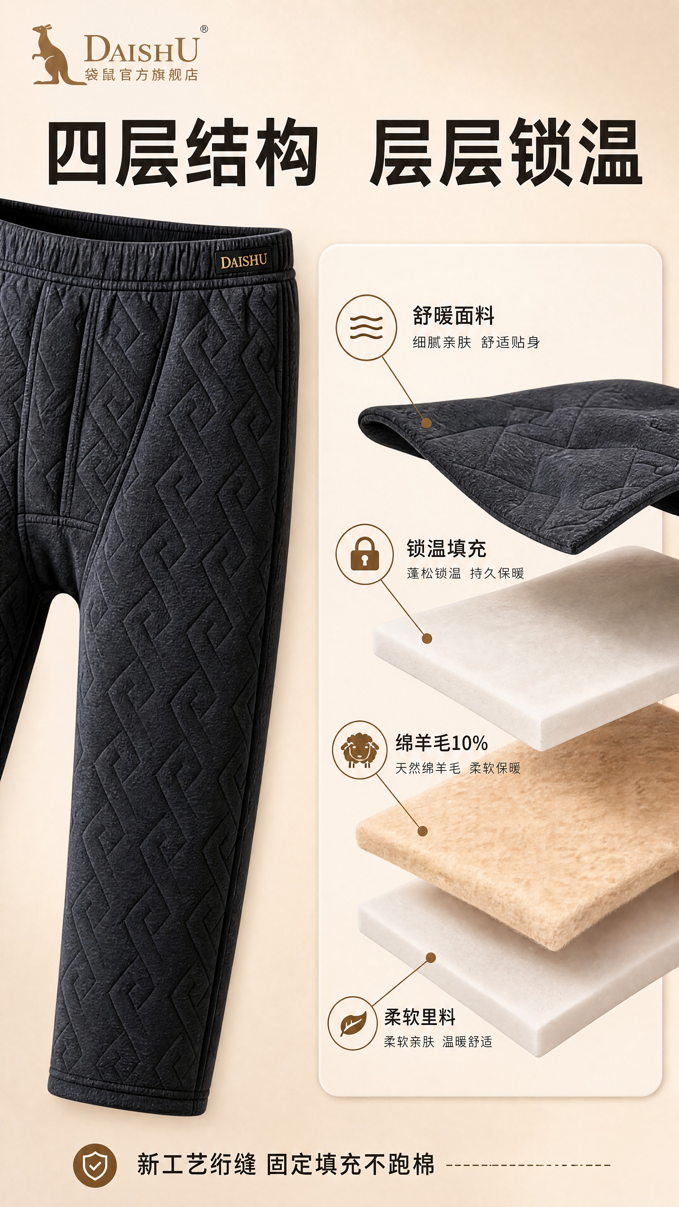 [商品] 使用【图1】DAISHU袋鼠男士加厚保暖绵羊毛裤；商… - 图片创意预览