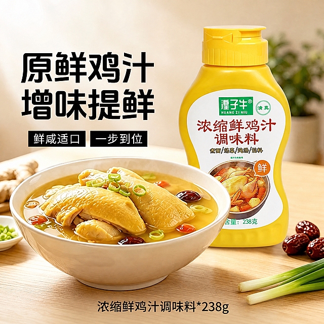去除图片四周的橙色边框和装饰元素，保留中间的产品主体、鸡汤、文字内容完整不变，画面边缘自然过渡，保持原图的尺寸比例和画质