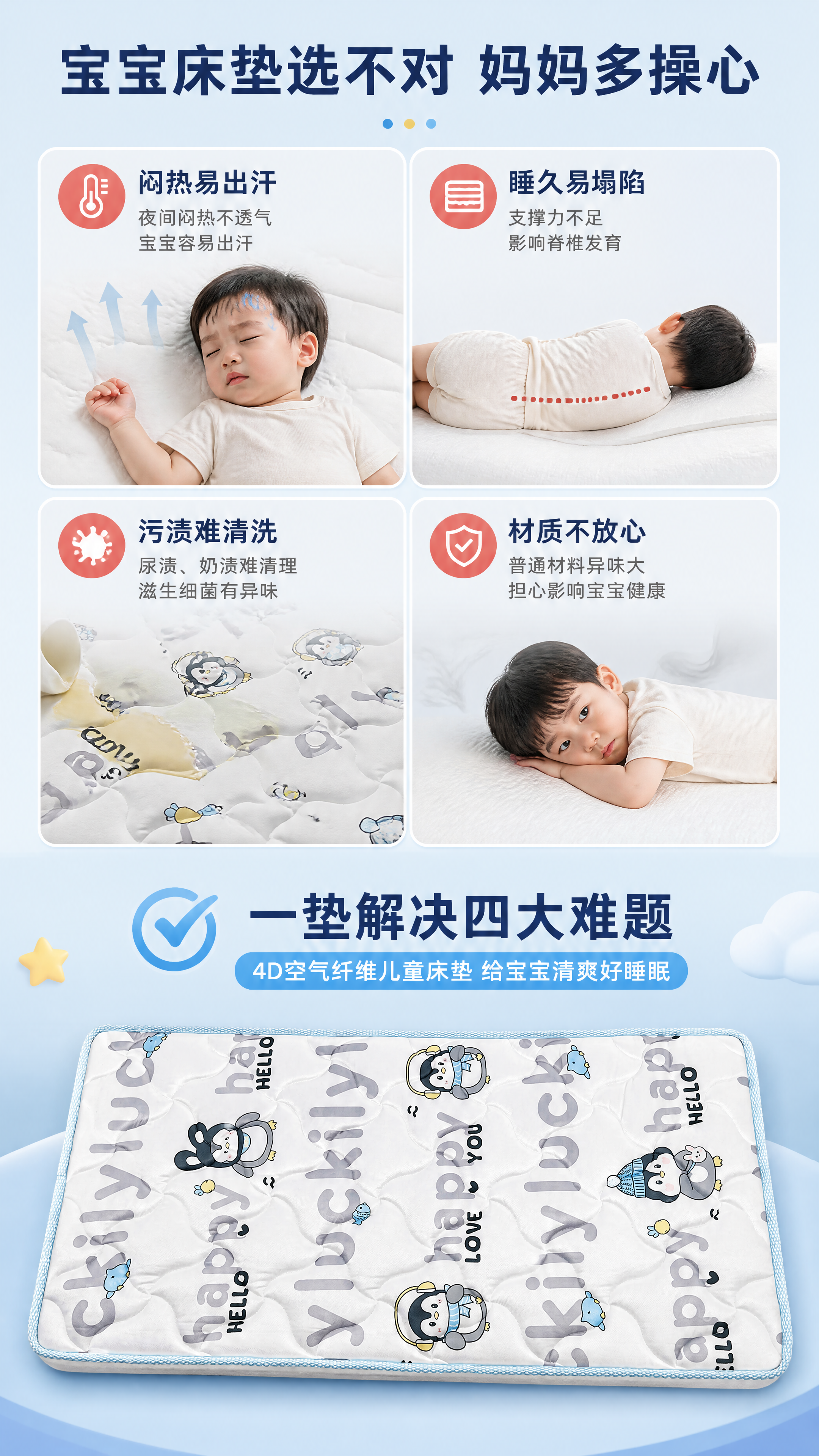 [商品] 使用【图2】4D空气纤维儿童床垫（正面俯拍企鹅图案面… - 图片创意预览