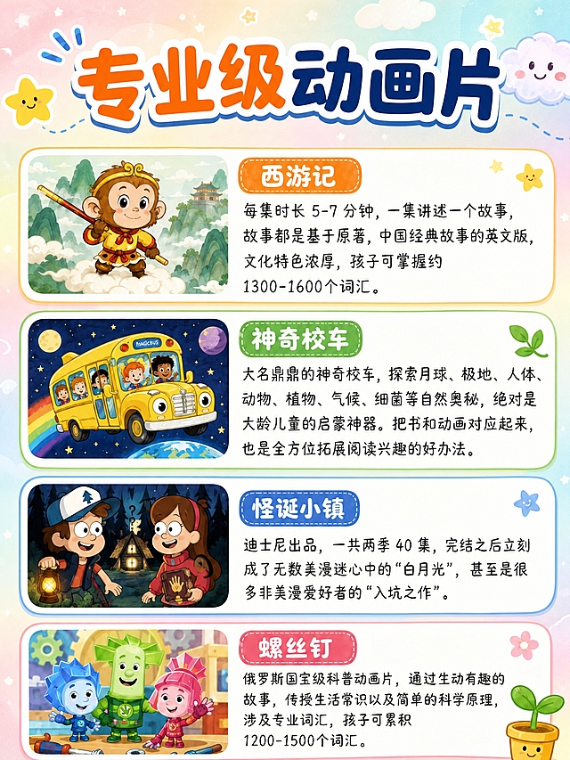 保留原图所有文字内容、排版布局、卡通插图完全不变，仅替换背景底图和字体样式。背景改为柔和的马卡龙色系渐变底图，带有淡色的星星、云朵、小花朵等童趣图案装饰，整体风格温馨可爱不突兀。字体更换为圆润可爱的卡通手写体，标题字保持醒目有设计感，与儿童启蒙主题协调。画面比例3:4竖版。