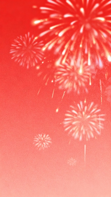 极简插画，虚实结合，模糊泛红颗粒肌理，红色底，单一的纯色背景，模糊感+颗粒感+肌理感+朦胧感，清新淡雅，治愈配色，色彩冷暖对比强烈，强调梦幻温暖的氛围感，微光，隐约看出很多烟花，非传统构图方式，动态模预览效果