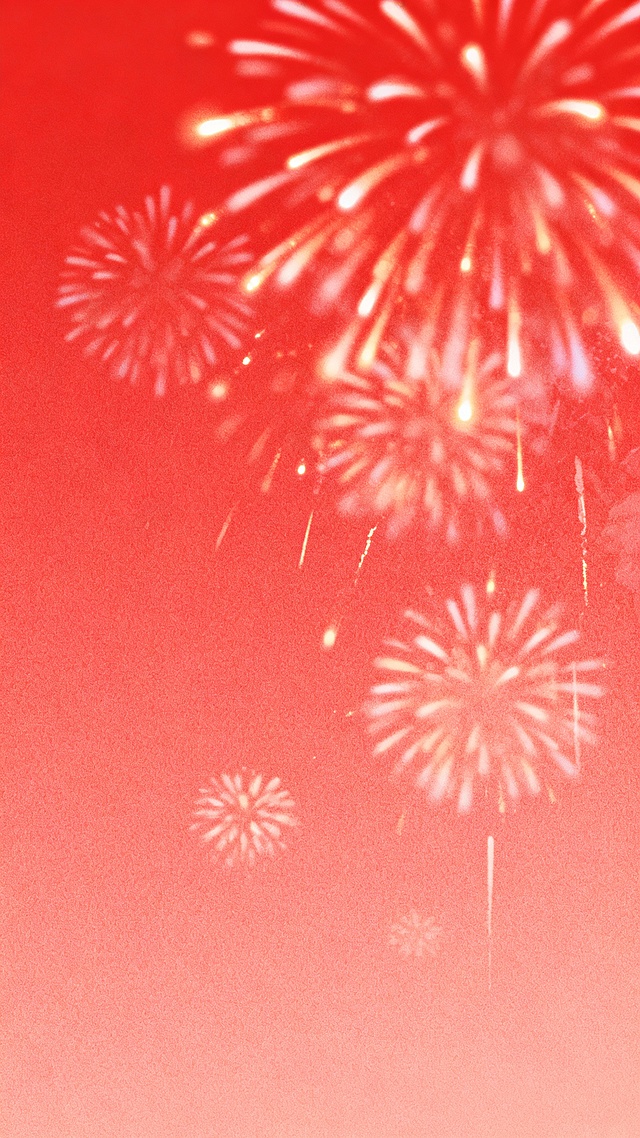 极简插画，虚实结合，模糊泛红颗粒肌理，红色底，单一的纯色背景，模糊感+颗粒感+肌理感+朦胧感，清新淡雅，治愈配色，色彩冷暖对比强烈，强调梦幻温暖的氛围感，微光，隐约看出很多烟花，非传统构图方式，动态模糊，动态模糊，自序，艺术，高级的氛围感，细腻质感