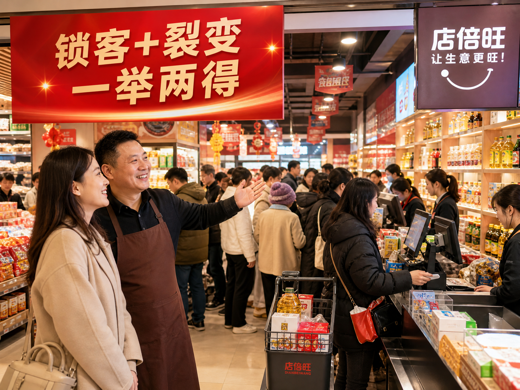 写实风格的实体店场景图，4:3比例。画面以一家热闹的实体门店为… - 图片创意预览