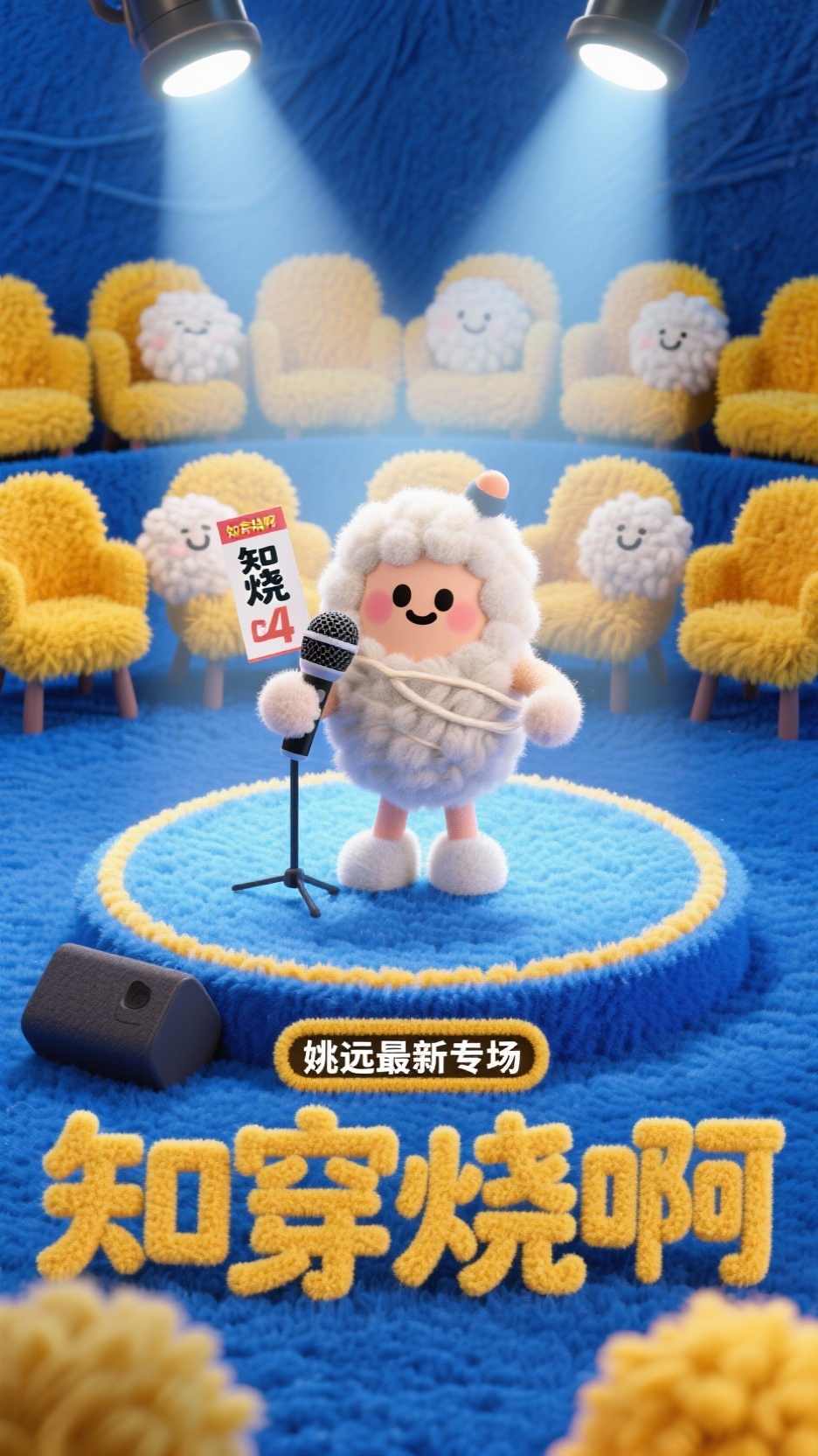 主视觉为可爱话筒小人站在一个打着聚光灯的圆形舞台，手持门票，门… - 图片创意预览