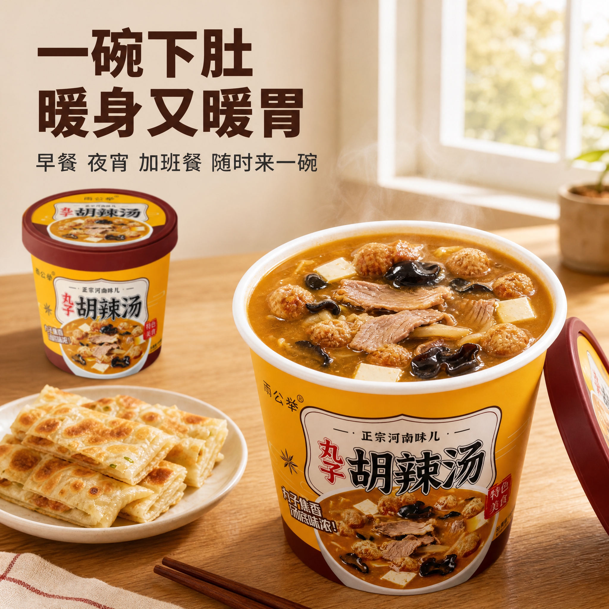 [主图-4] 食用场景展示 桶装胡辣汤冲泡好的真实食用状态 早… - 图片创意预览