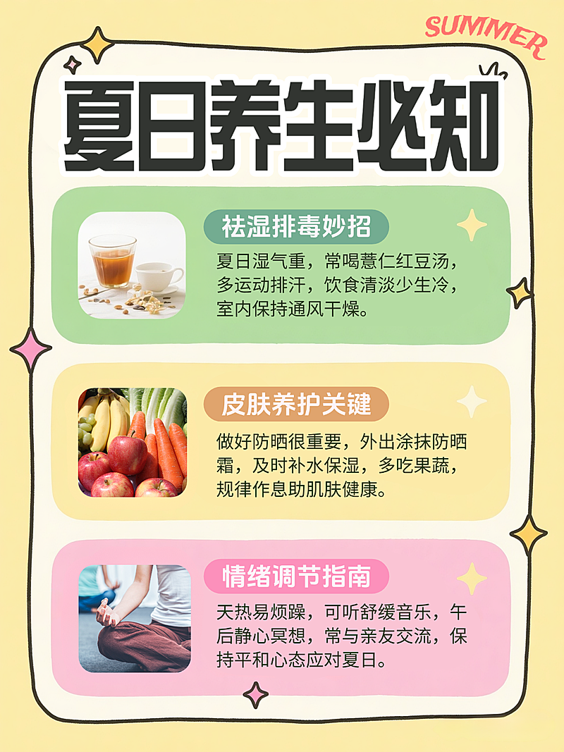 夏日养生知识分享清新简约风小红书配图