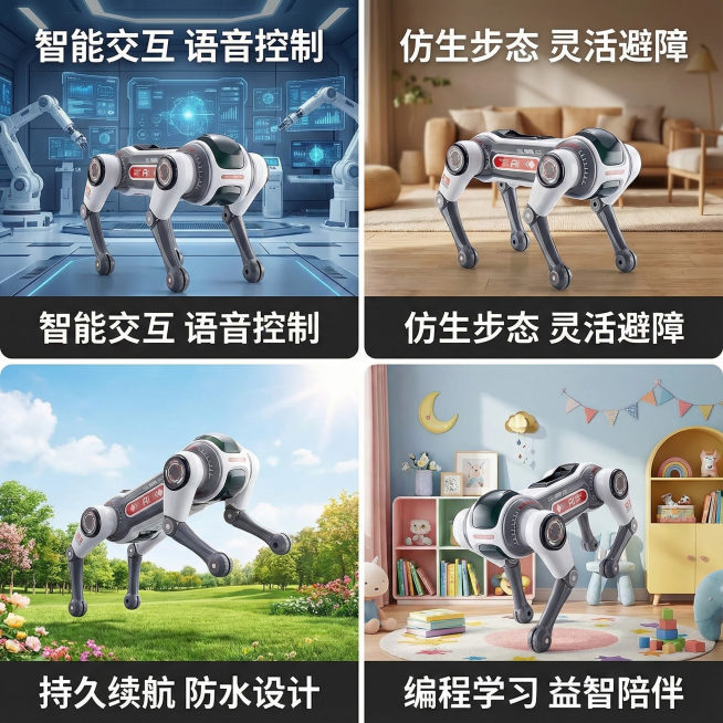生成4张不同动作和背景的电商主图，尺寸为电商主图尺寸，添加卖点预览效果