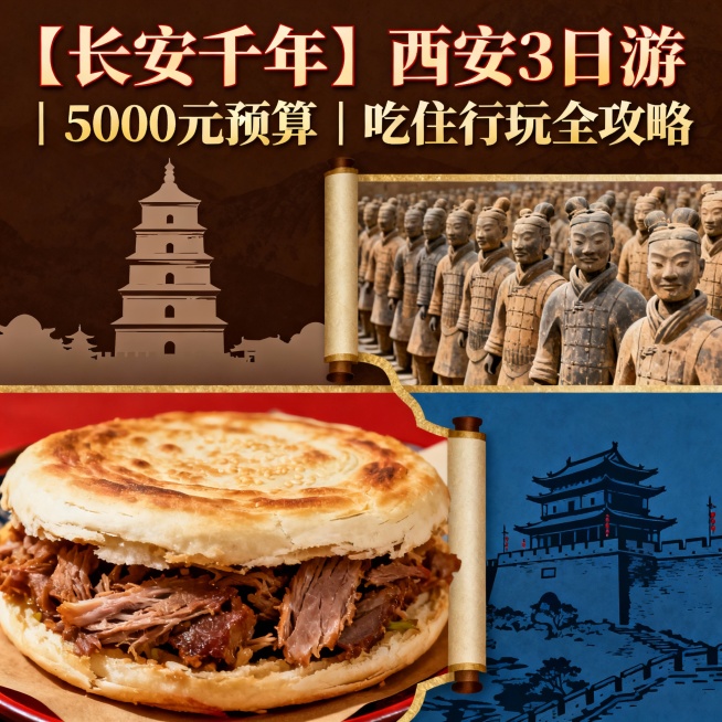 【长安千年】西安3日游｜5000元预算｜吃住行玩全攻略预览效果