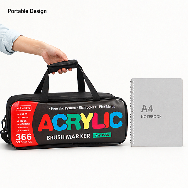 [Main Image 6] Size comparison display of the carrying case. [Atmosphere Style] Clear practical product display. [Image Quality] High definition, clear focus, natural lighting. [Elements] The product carrying bag placed next to a standard A4 notebook as size reference. A person's hand next to the bag shows the portable size. Keep the product appearance exactly the same as input image. Scene on light off-white background, clean and simple. [Lighting] Even soft lighting, natural shadow to show dimension, no harsh shadows. [Color Matching] Background pure off-white, product retains original colors, A4 notebook light gray as neutral reference. [Perspective Composition] Front parallel perspective, side by side comparison layout. [Text Layout] Small text "Portable Design" at top left in clean English font. [Proportion Resolution] 1:1 ratio, 2048x2048 2K resolution. [Negative Prompt] Deformed, wrong product size, blurry, Chinese characters, extra marketing text