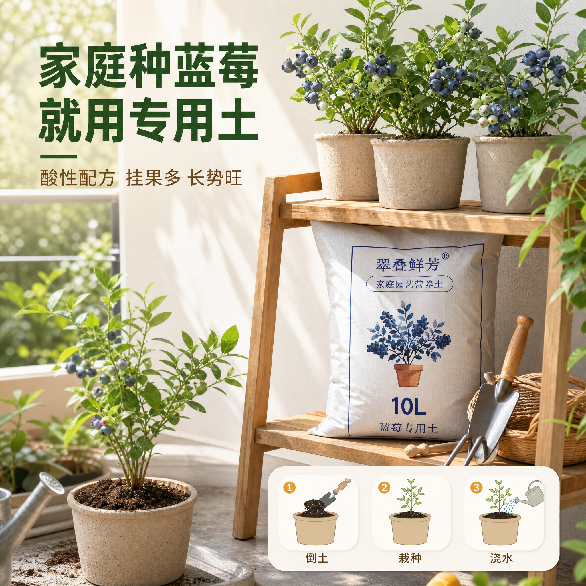 [主图-4] 家庭阳台种植使用场景图，展示蓝莓盆栽种植效果，让… - 图片创意预览