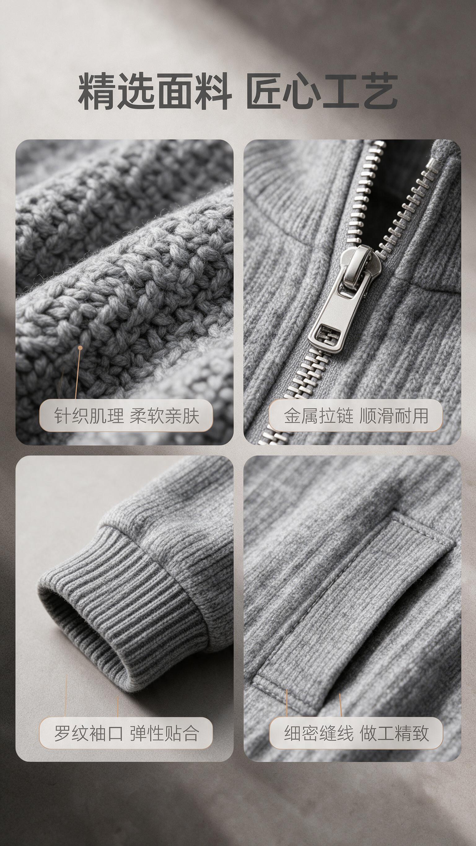 [商品] 使用【图1】男士灰色立领针织拉链开衫；商品处理：保留… - 图片创意预览