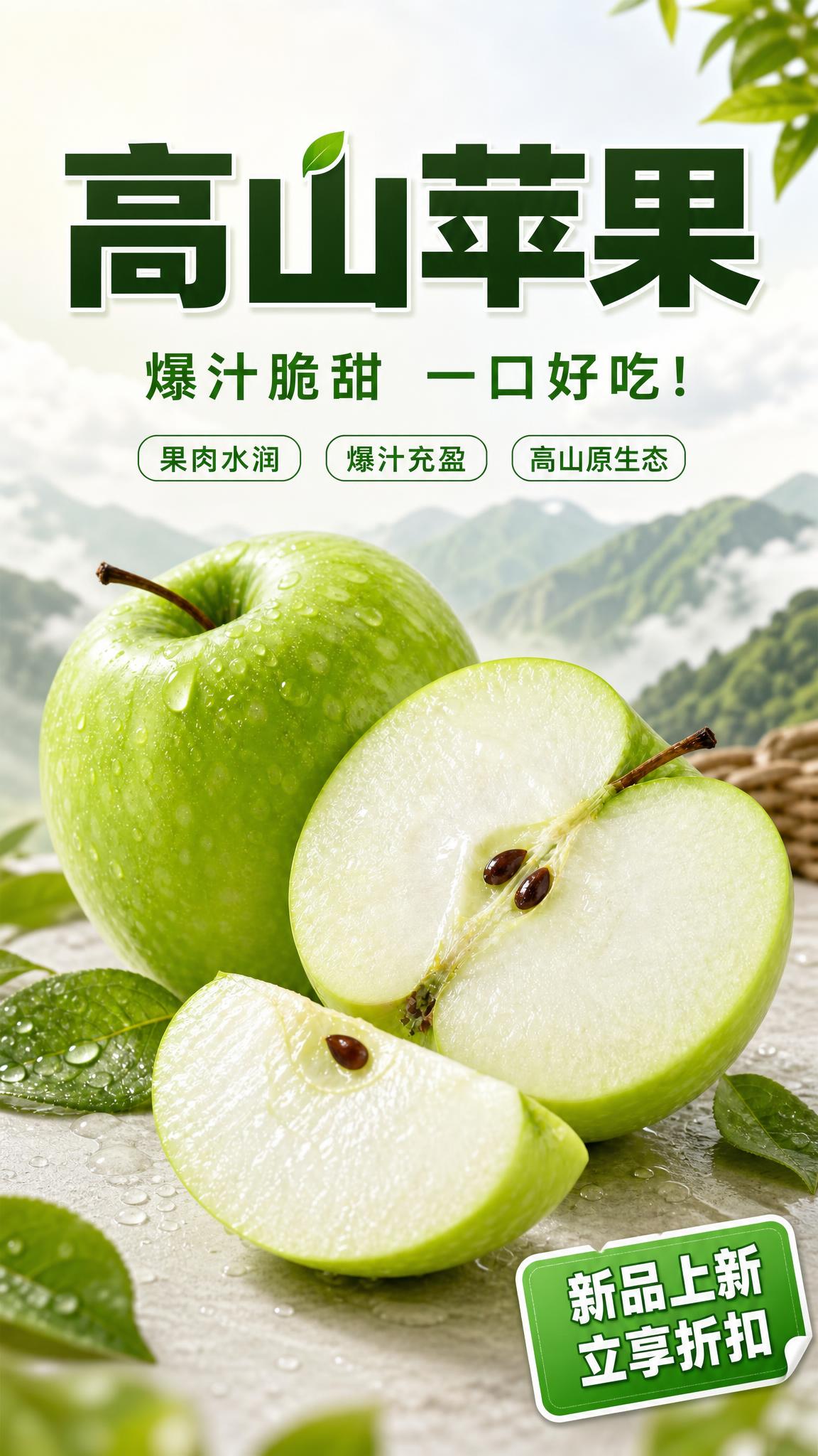 基于上传的青苹果海报图，重制为一张全新的 9:16 竖版电商引… - 图片创意预览