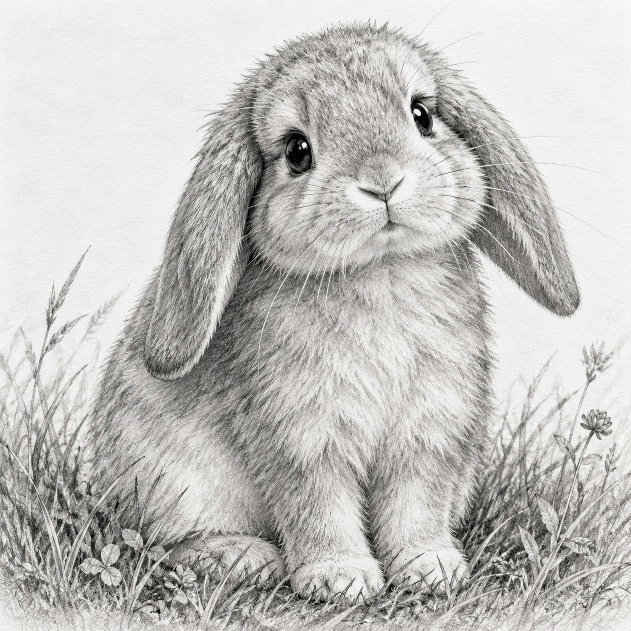 一只可爱的兔子素描画，铅笔手绘风格，细腻的线条勾勒出兔子柔软的… - 图片创意预览