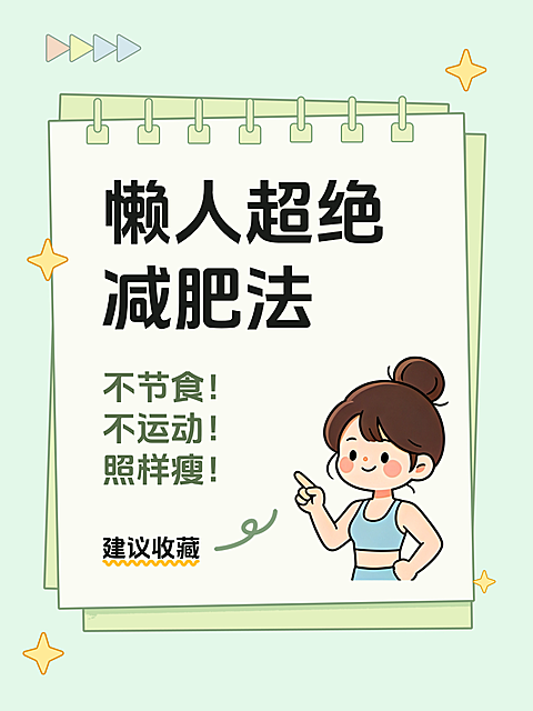 清新浅绿卡通风懒人超绝减肥方法分析小红书封面