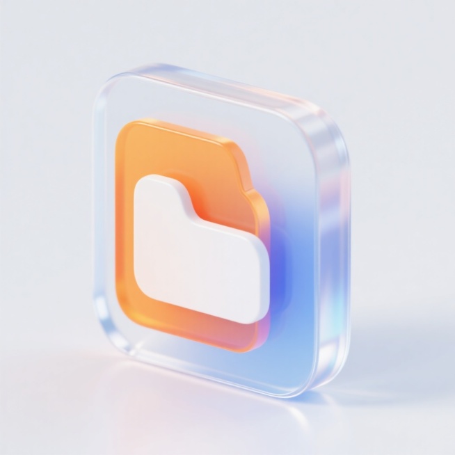 生成一个保存的icon，浮雕感，系列感，风格统一，高级感，简约，橘白蓝配色，最佳画质，创意，彩色，高级，半透明，预览效果