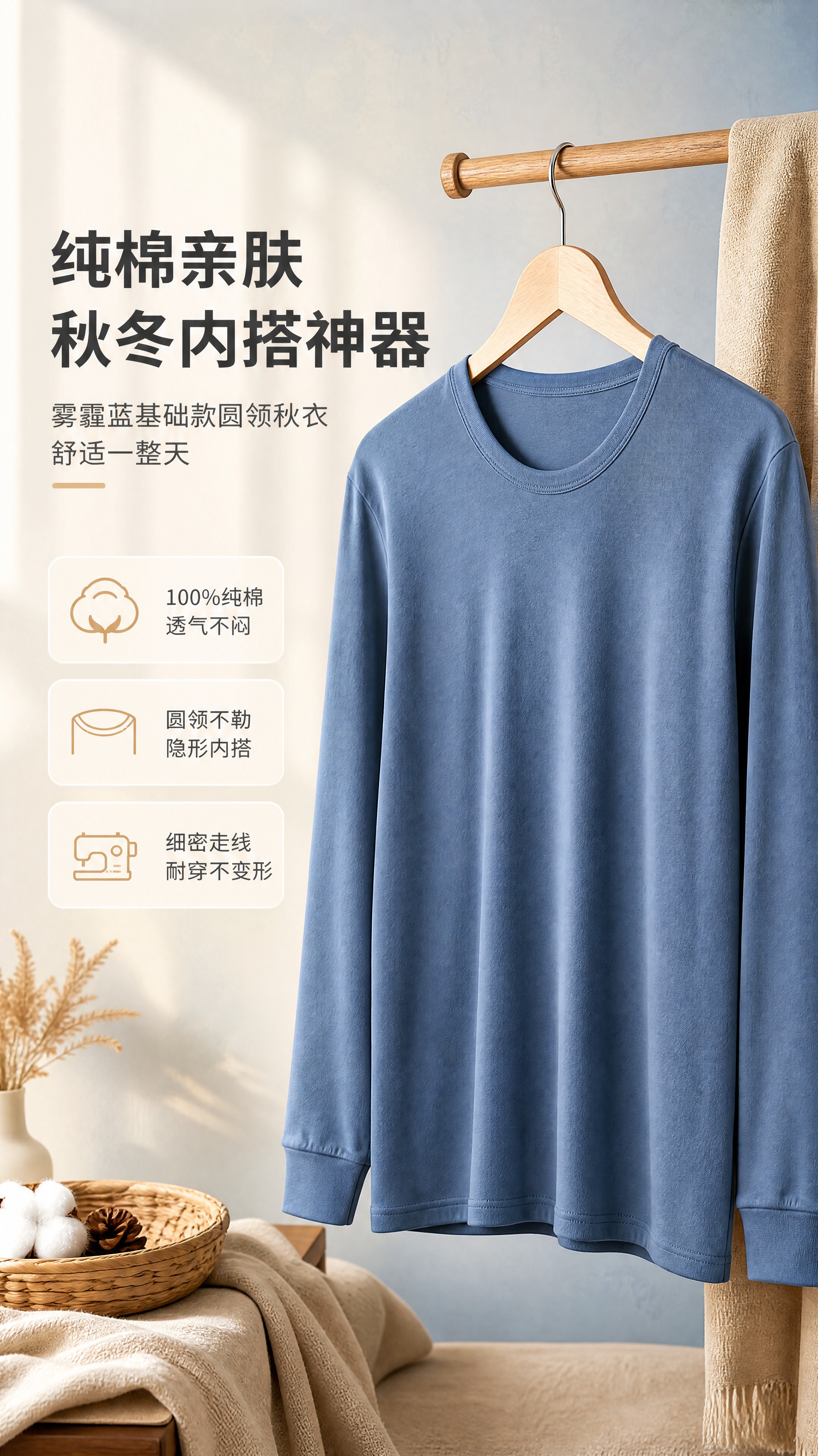 [商品] 使用【图3】雾霾蓝男士圆领长袖秋衣；商品处理：保留圆… - 图片创意预览