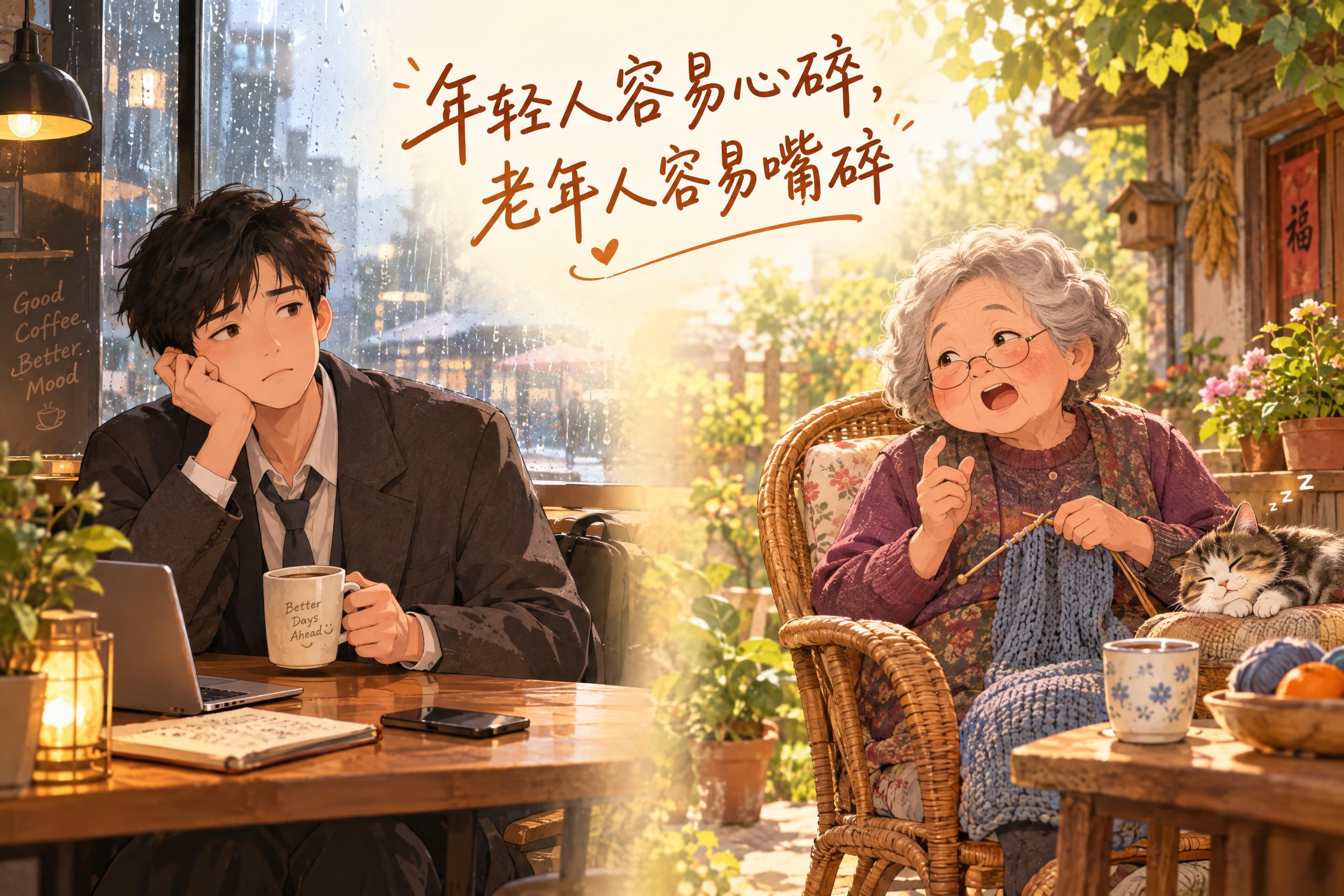 一个温馨又带点幽默的生活场景：画面左侧是一个年轻的上班族，坐在… - 图片创意预览