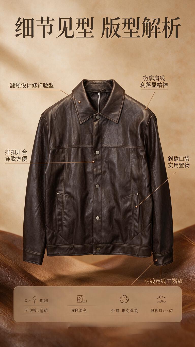 [商品] 使用【图1】深棕色翻领PU皮夹克；商品处理：保留翻领… - 图片创意预览