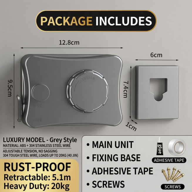 Product: Retractable Invisible Clothesline, package contents page, keep the product exactly the same预览效果