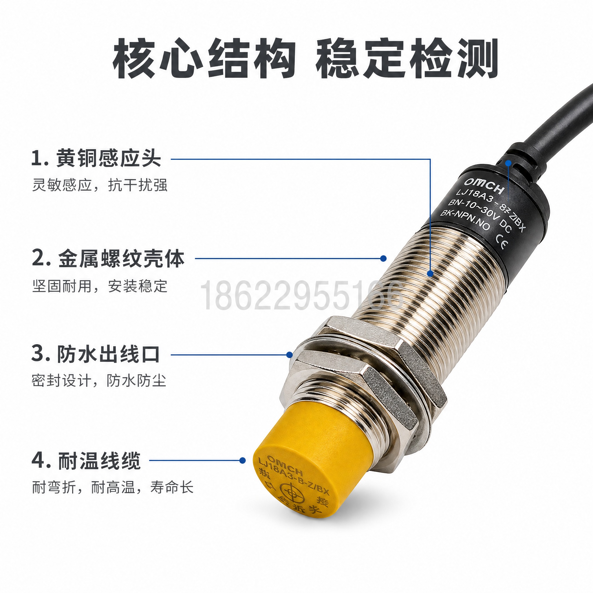 [主图-2] 核心亮点技术说明图，展示接近开关的结构特点与性能… - 图片创意预览