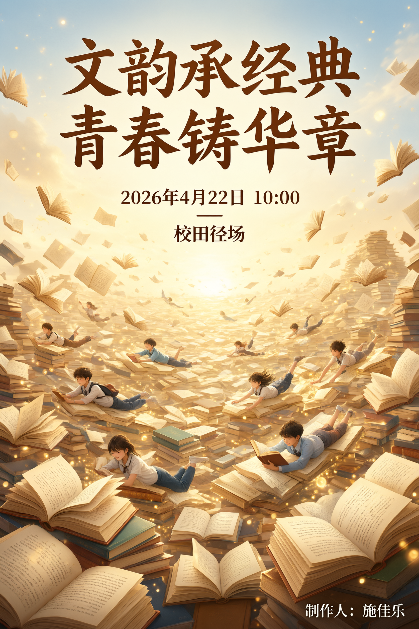 学校读书节活动海报，竖版构图，梦幻唯美风格，色调温暖，阳光明媚… - 图片创意预览