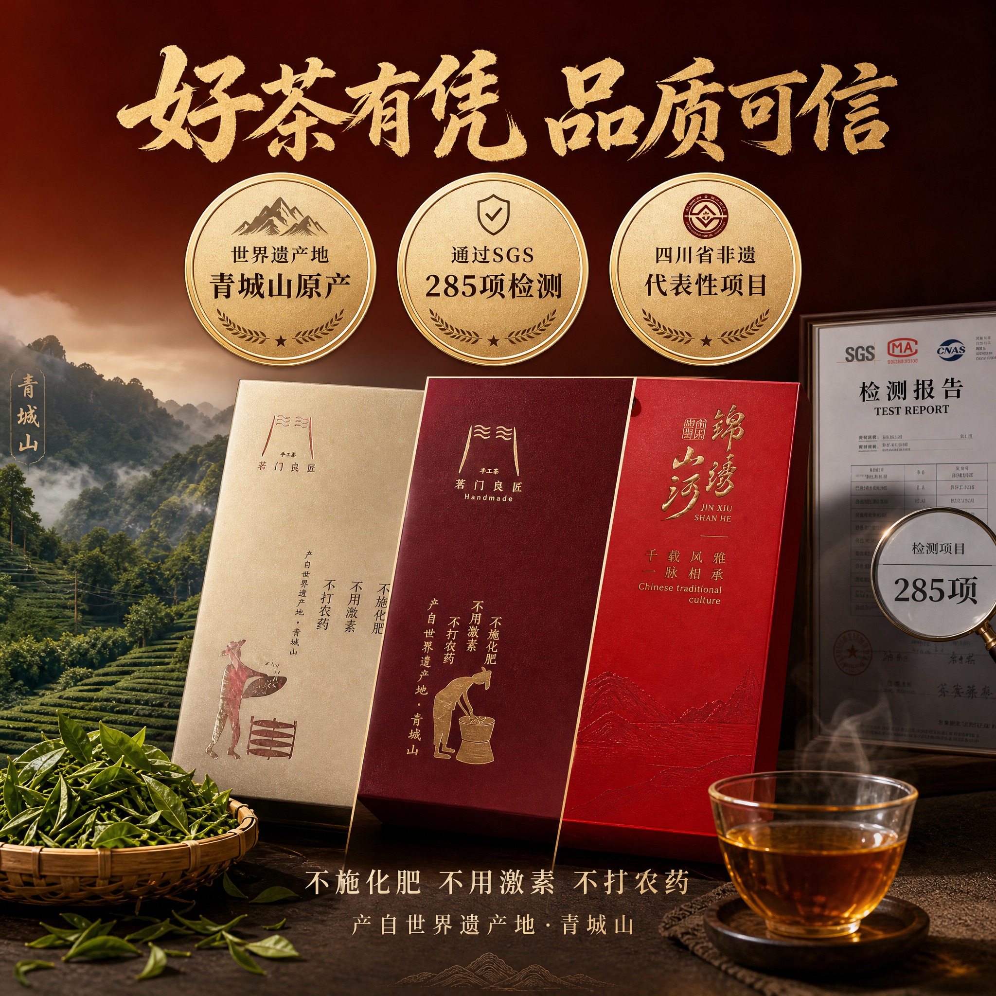 [主图-5] 品质信任背书图，突出产地、检测与非遗认证三大卖点… - 图片创意预览