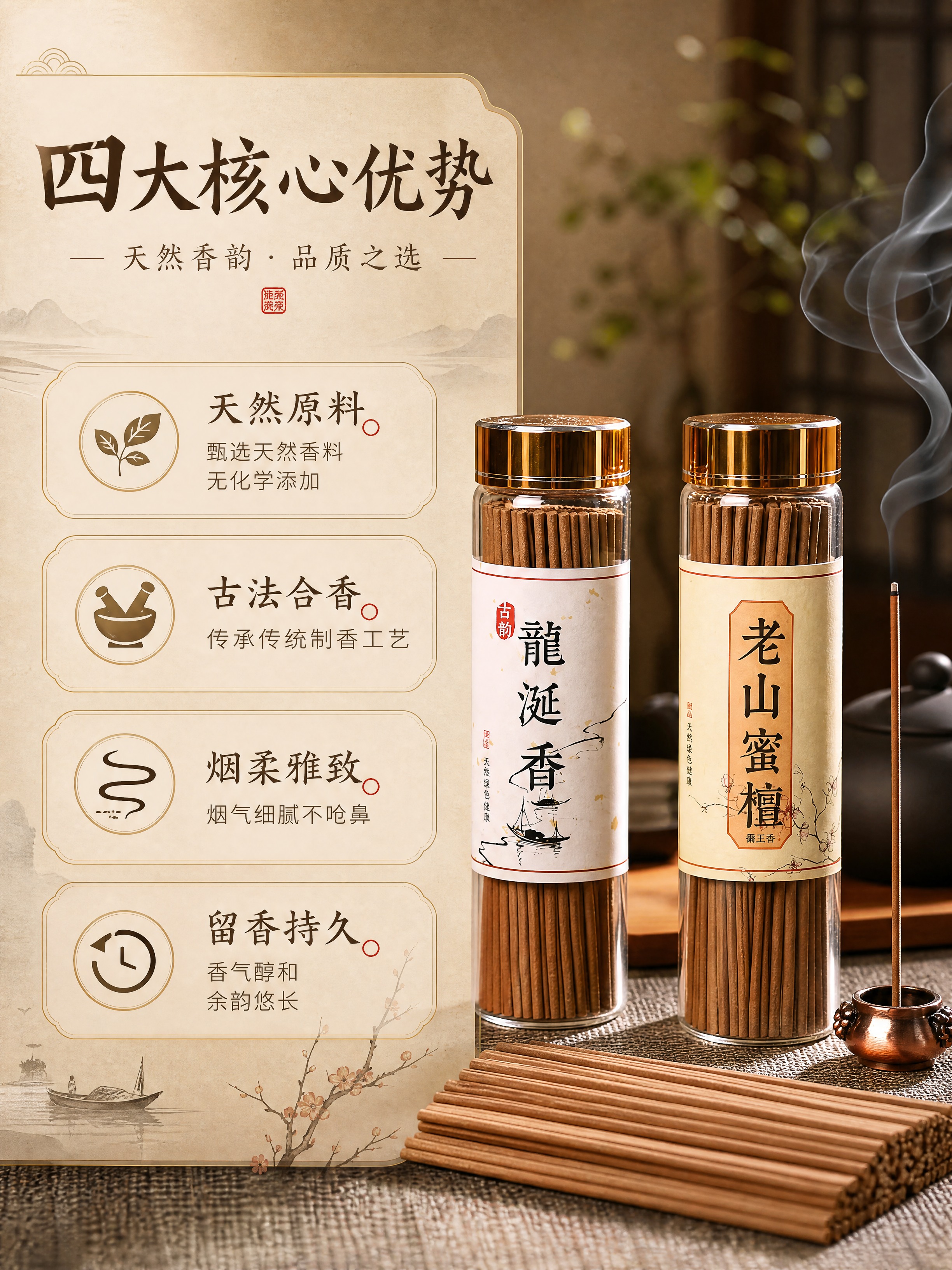 [商品] 使用【图1】【图8】中的龙涎香、老山蜜檀线香瓶；保留… - 图片创意预览