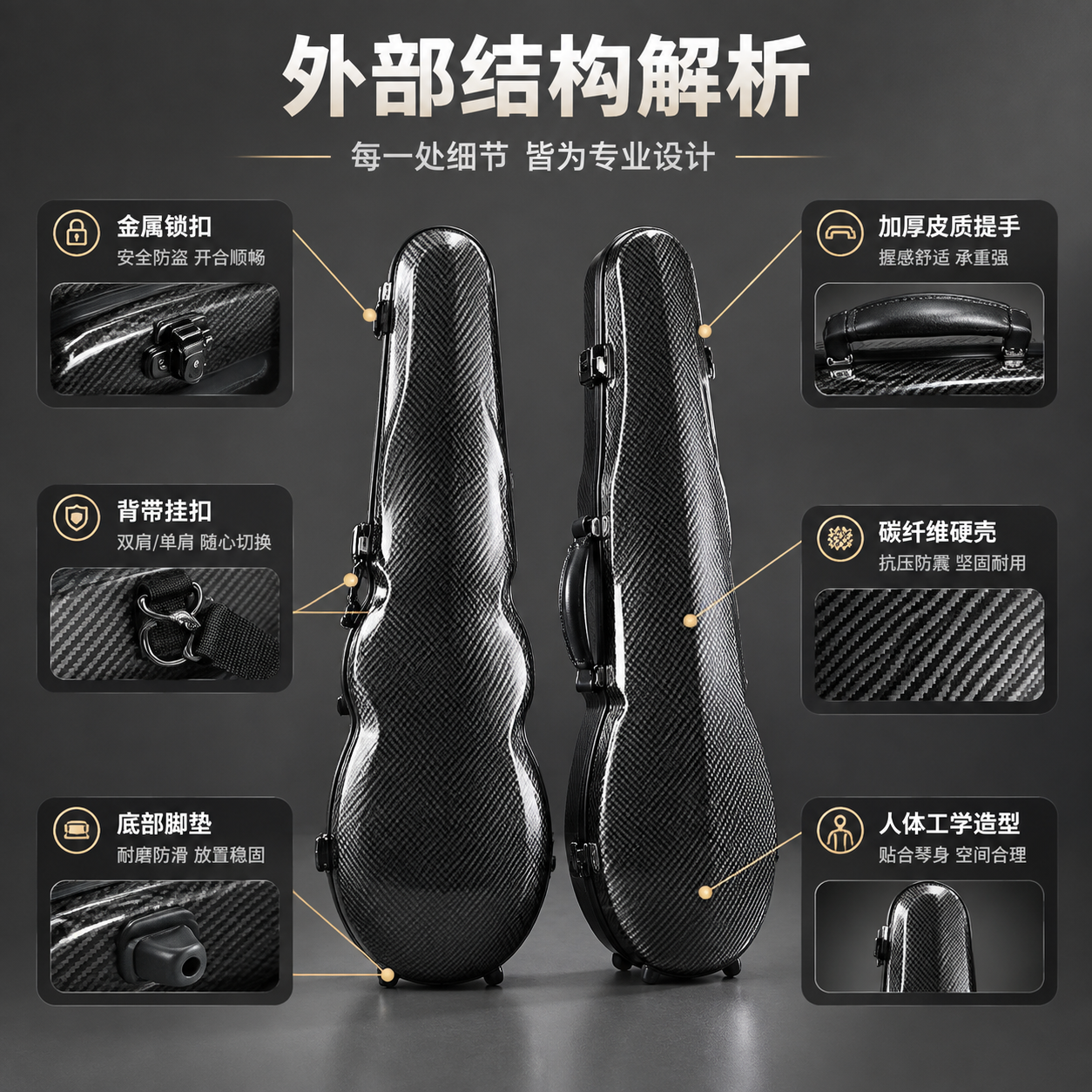 [商品] 使用【图1】黑色碳纤维纹葫芦形中提琴盒正面/侧面外观… - 图片创意预览