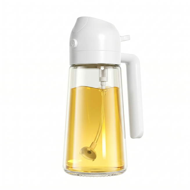 Generate product image with pure white background, keep the original glass 2-in-1 oil sprayer produc预览效果