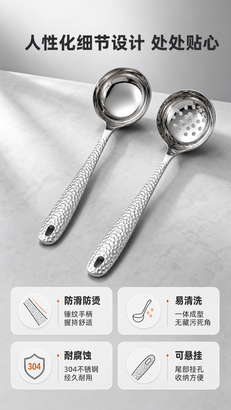 [商品] 使用【图1】中的304不锈钢锤纹汤勺和漏勺；保留勺头… - 图片创意预览