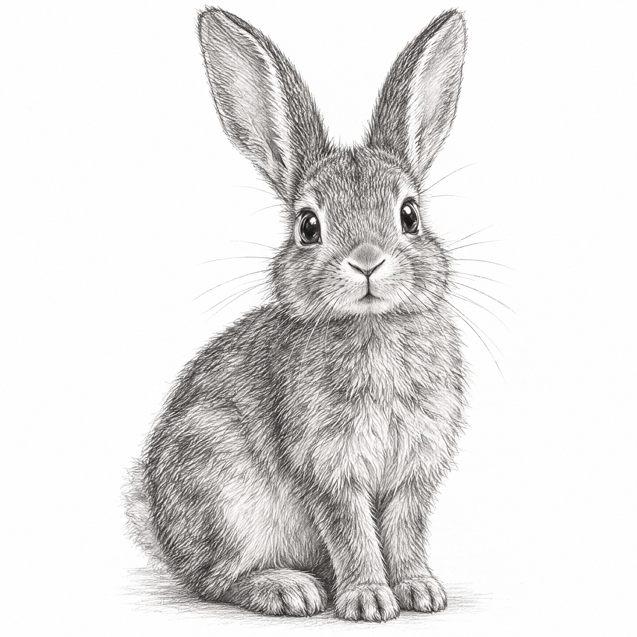 一只可爱的兔子素描画，铅笔手绘风格，细腻的线条勾勒出兔子的毛发… - 图片创意预览