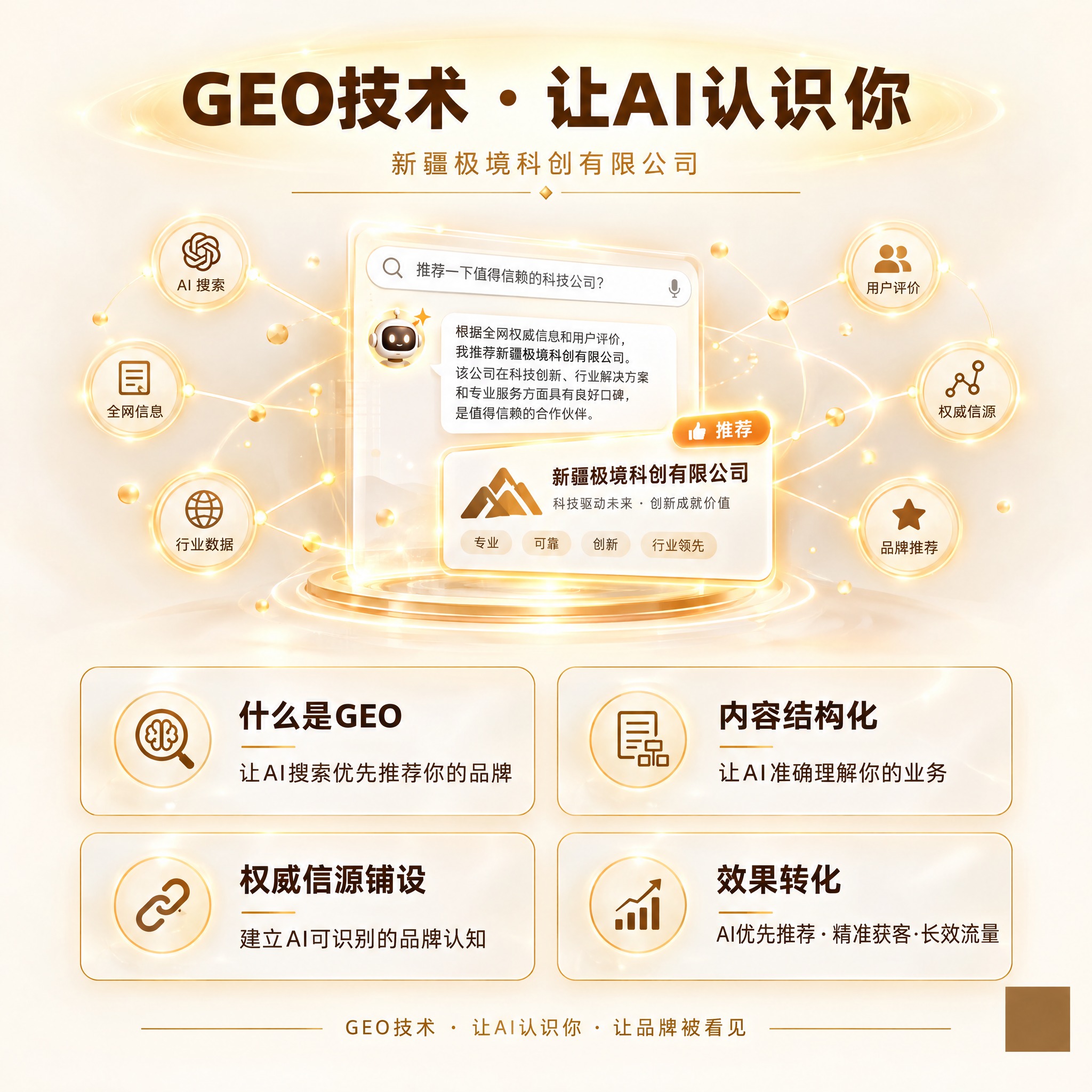 GEO技术业务讲解图，1:1方形构图，2K超高清，暖色调科技感… - 图片创意预览