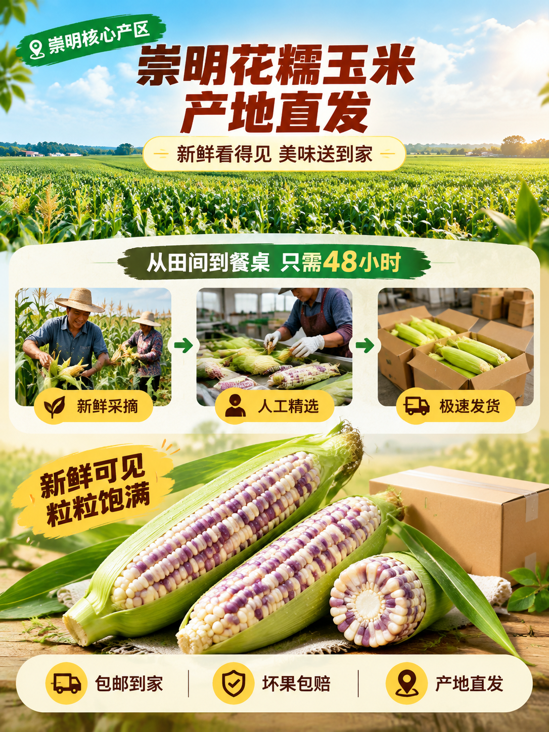 [详情页-1] 崇明花糯玉米信任综合页，核心任务是集中展示包邮… - 图片创意预览