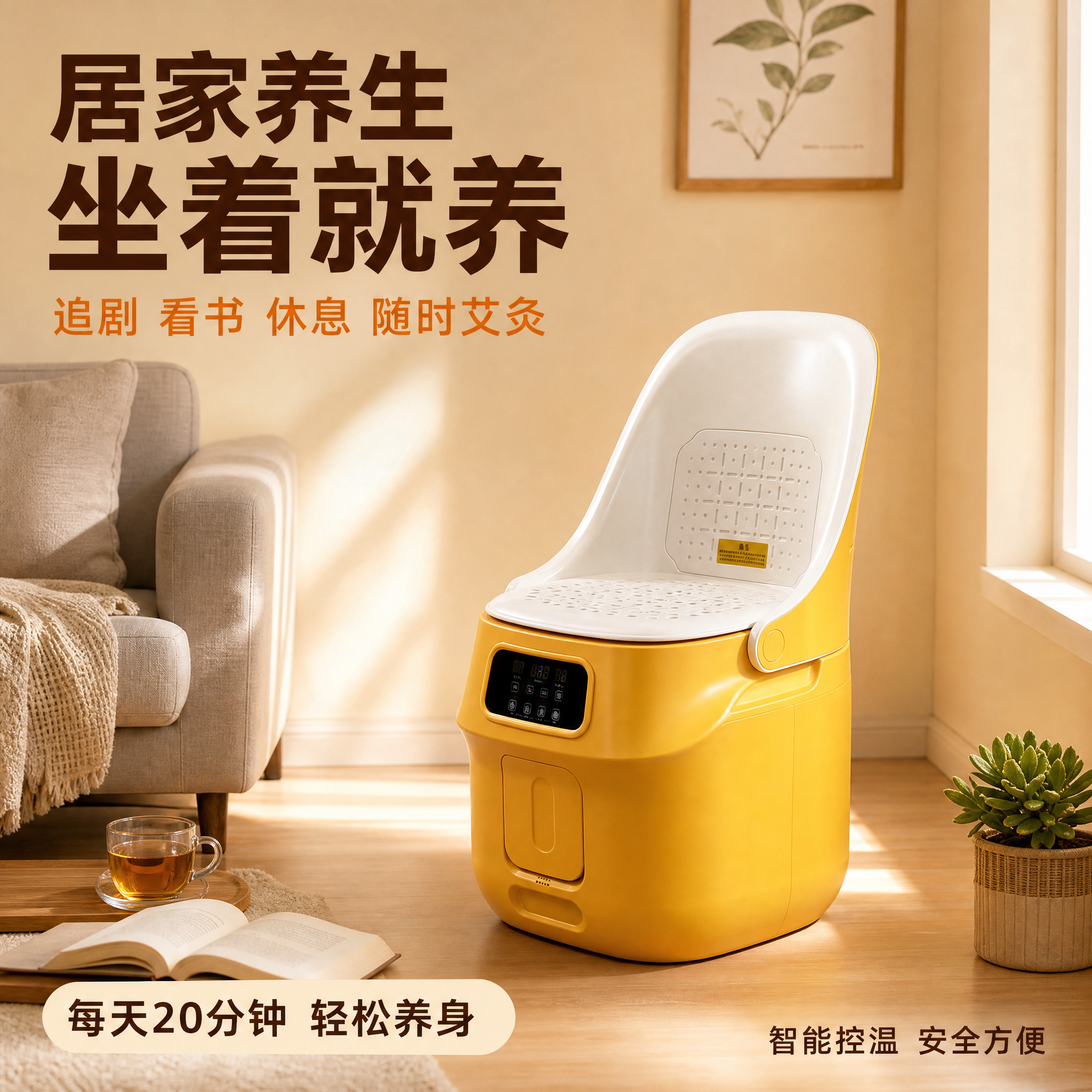 [主图-2] 主题：居家养生坐灸椅 场景使用图，核心任务是展示… - 图片创意预览