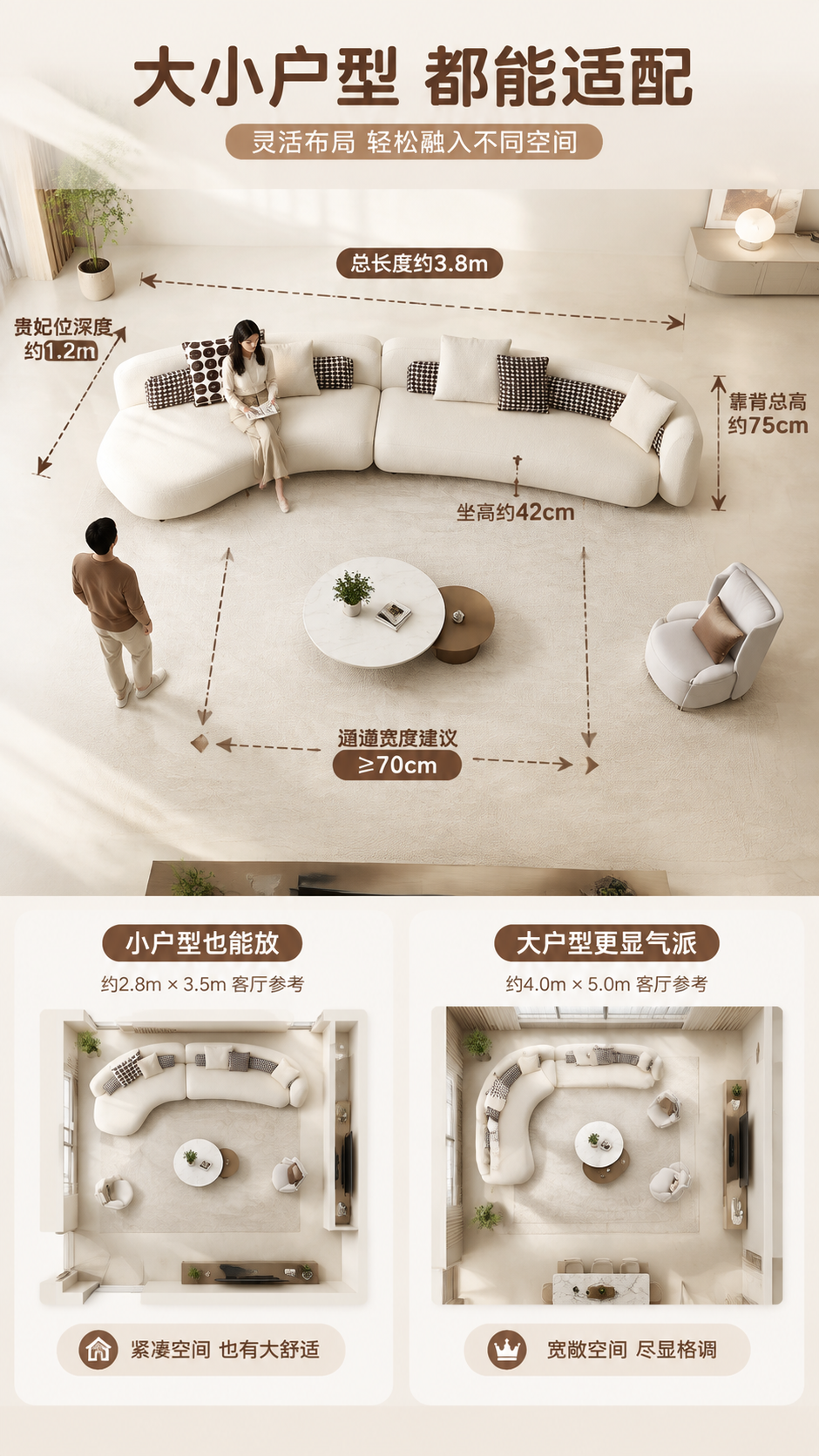 [商品] 使用【图1】奶油白色弧形转角布艺沙发；保留弧形造型、… - 图片创意预览