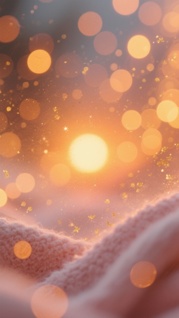 柔和聚焦镜头，一片由无数半透明橙黄光晕交织而成的梦幻星云，中心是温暖的琥珀色核心向外辐射出渐变的蜜橘色、日落橙与浅珊瑚粉，每个光斑都像融化的蜂蜡般边缘模糊交融，仿佛透过一层蒙上水汽的磨砂玻璃观察的夕阳，光晕间悬浮着细微的金色粒子，整体画面散发着如同被羊毛毯包裹般的温柔暖意，色调统一在橙黄色系的和谐渐变中，没有明确光源却处处充满光的呼吸感。预览效果