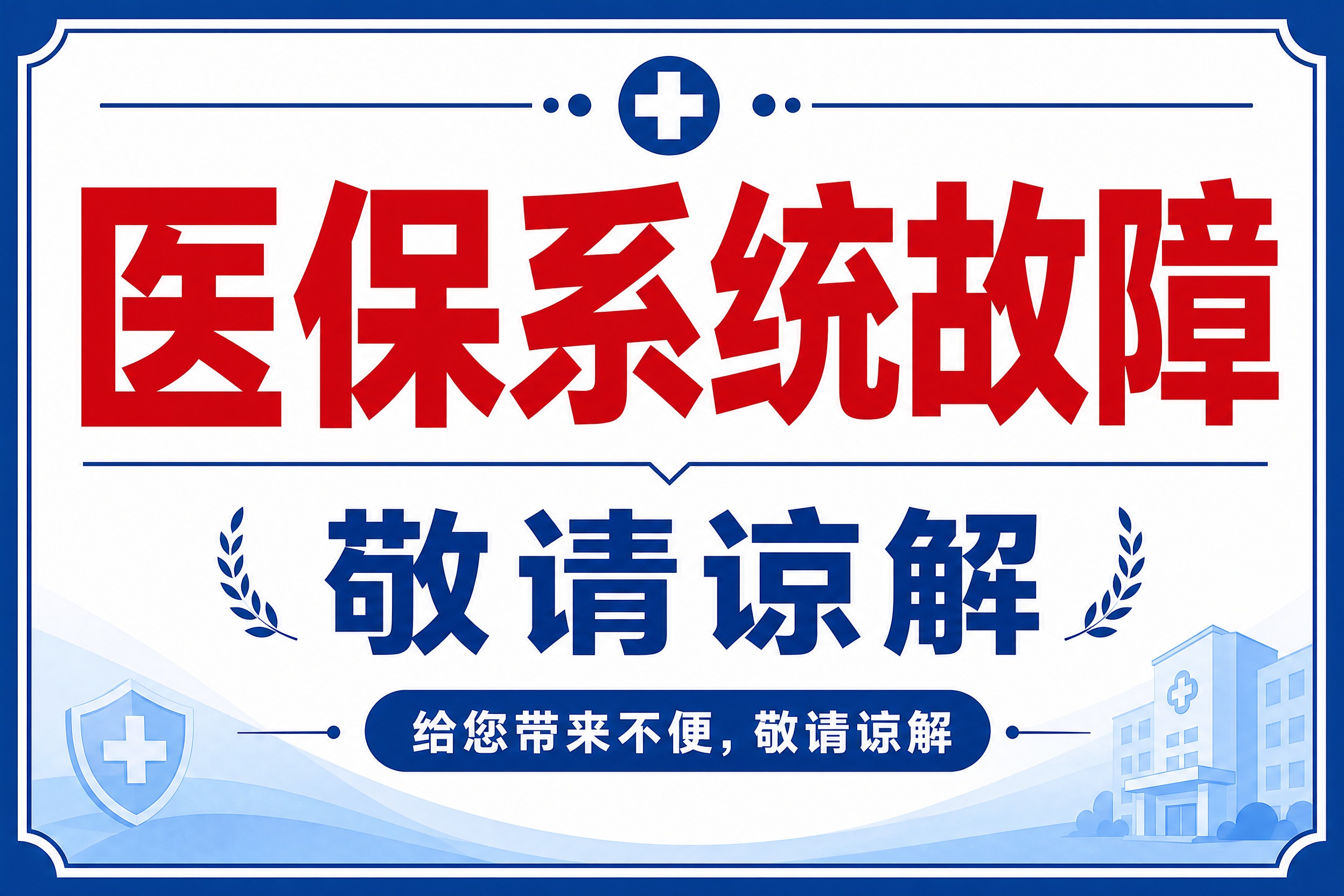 设计一张A4横版（3:2比例）的告示牌海报，主题为医保系统故障… - 图片创意预览