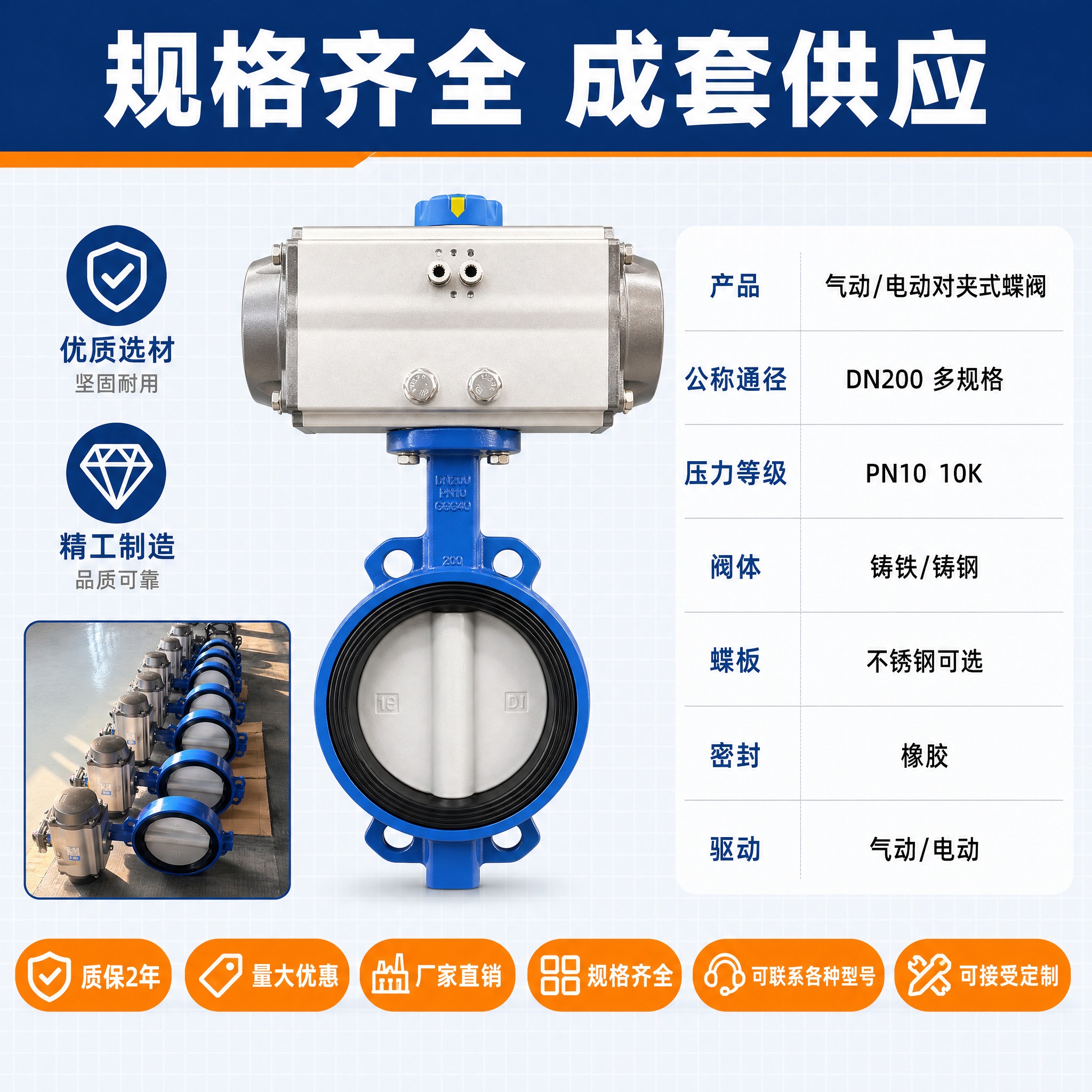 【主图-5】气动电动对夹式蝶阀规格参数与服务背书图，完成下单前… - 图片创意预览