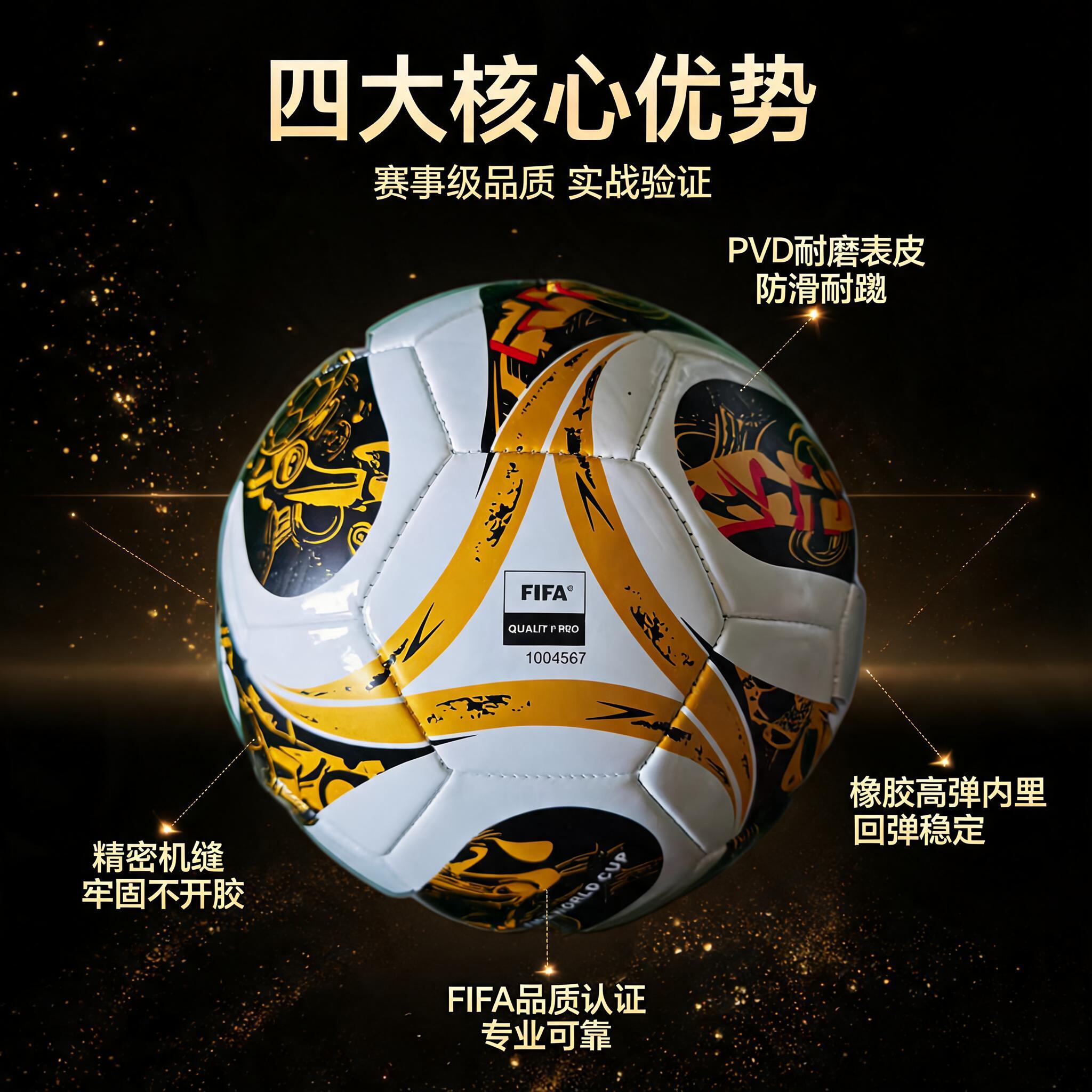 主图第二张，足球核心亮点引线标注图。黑金科技感，深黑色渐变背景… - 图片创意预览
