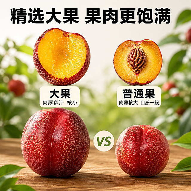 「图片1」，生成一套主图（10张），商品名称是麻点油桃，卖点是脆甜多汁，新鲜采摘，精选大果，风格是果园治愈风，美女在果园宣传介绍，适配拼多多平台，主图比例为1:1